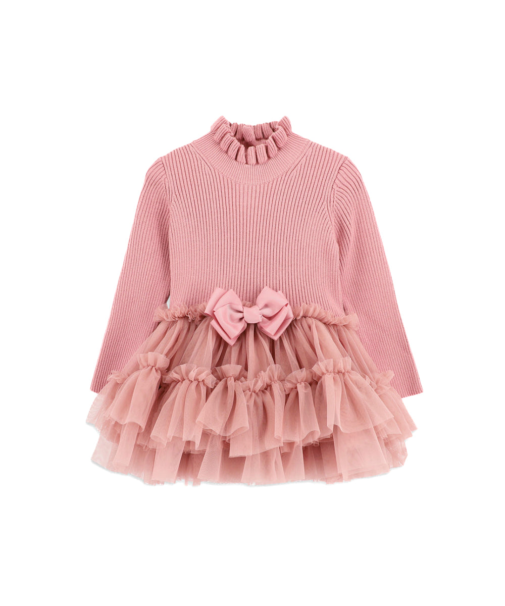 Angel's Face Abito Rosa a Costine con Tulle per Neonate