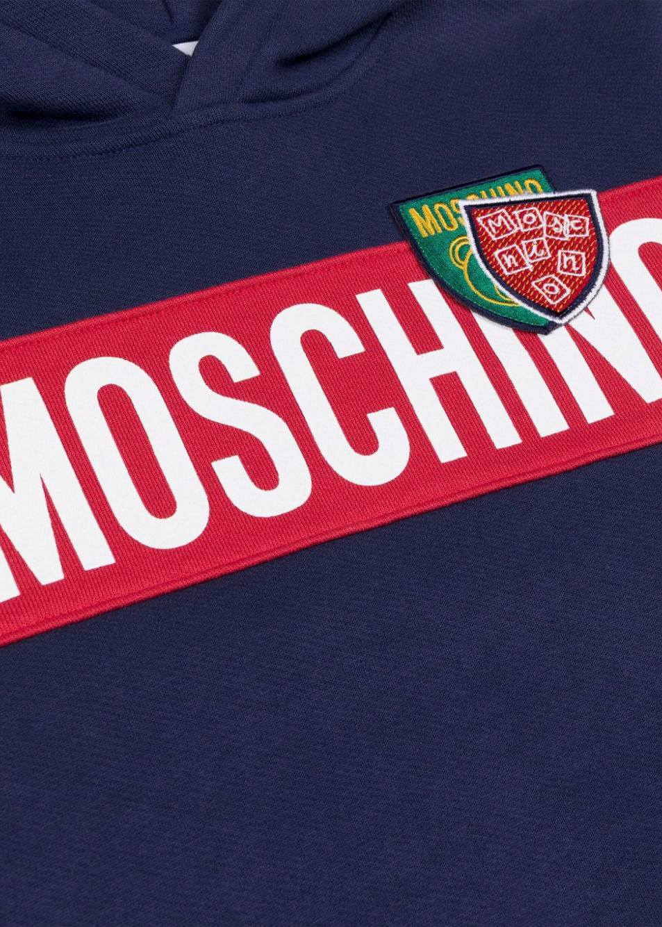 Moschino Kids Felpa Blu con Cappuccio con Logo per Bambini (dettaglio)