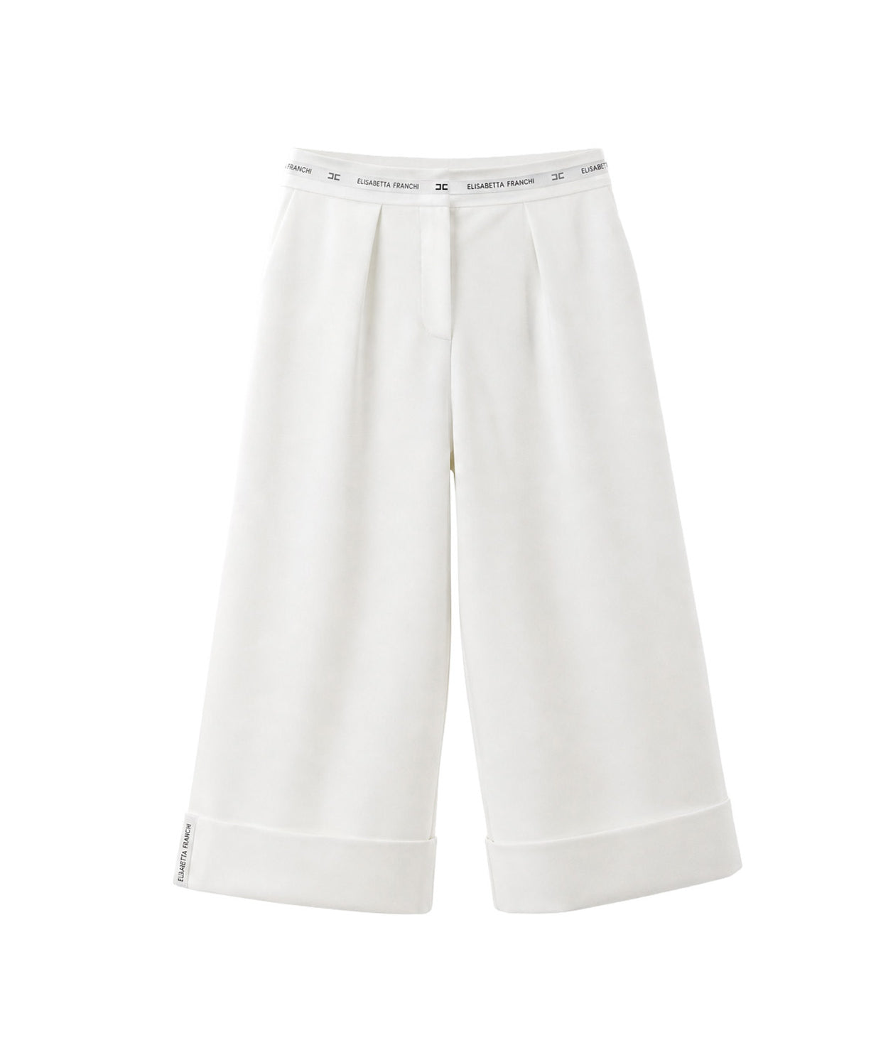Elisabetta Franchi La Mia Bambina Pantalone Avorio con Dettaglo Fascia Logo a Contrasto per Bambine