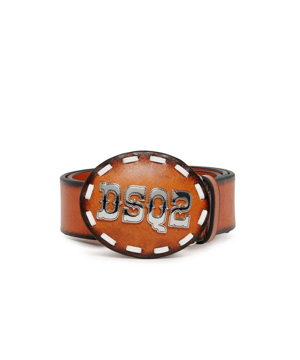 Dsquared2 Kids Cintura in Pelle Antracite con Fibbia Ovale Logo DSQ2 per Bambini