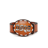 Dsquared2 Kids Cintura in Pelle Antracite con Fibbia Ovale Logo DSQ2 per Bambini