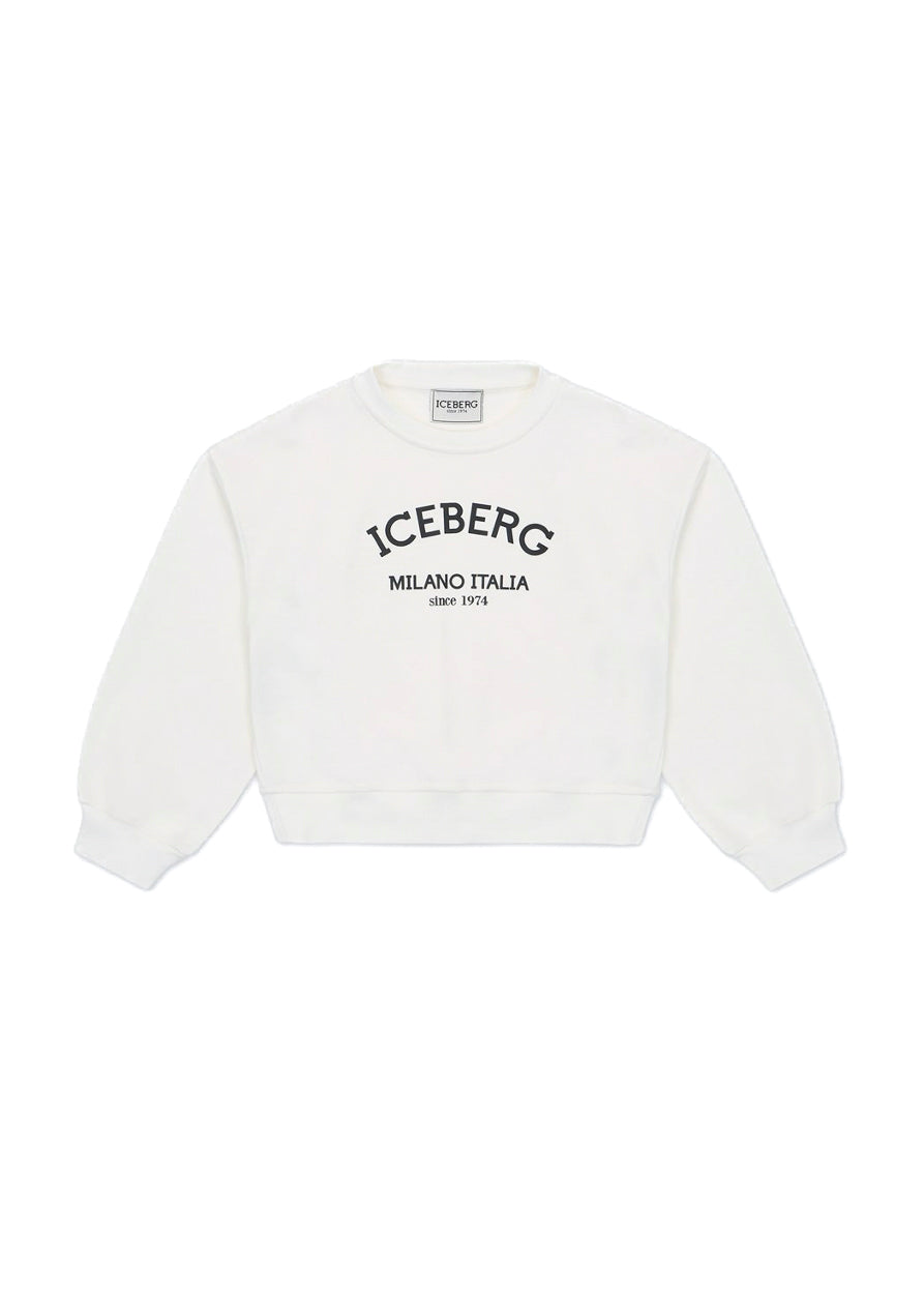 Iceberg Kids Felpa Girocollo Bianca con Logo per Bambini