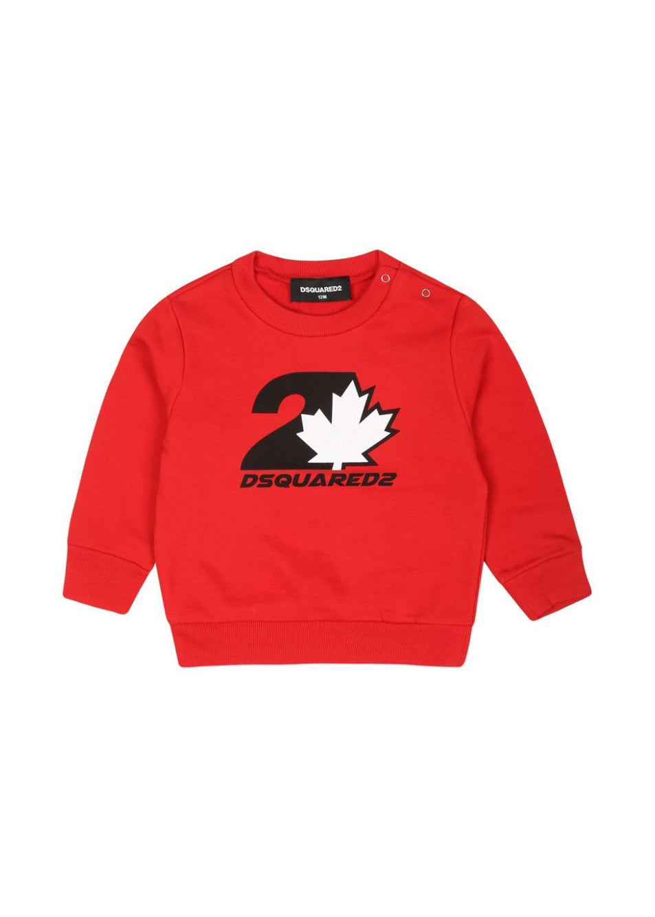 Dsquared2 Kids Felpa Girocollo Rossa con Stampa D2 Leaf per Neonati