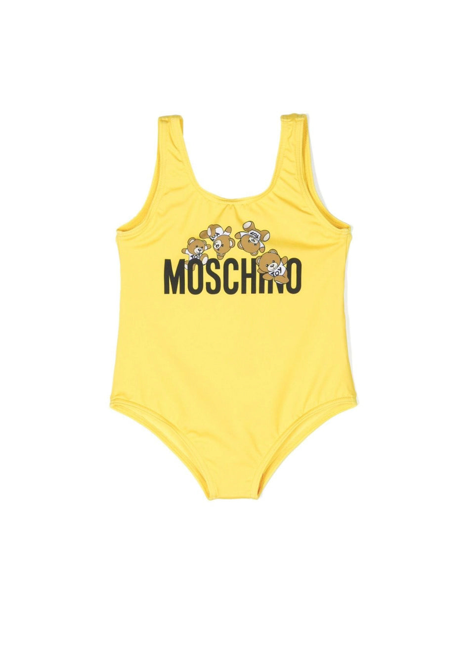Moschino Kids Costume Monokini Giallo con Logo Teddy Bear per Neonate (fronte)