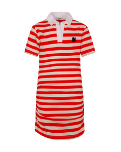 Msgm Kids Abito Rosso/Bianco Modello Polo a Righe per Bambine