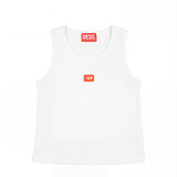 Diesel Kids Canotta a Costine Bianca con Dettaglio Logo per Bambine