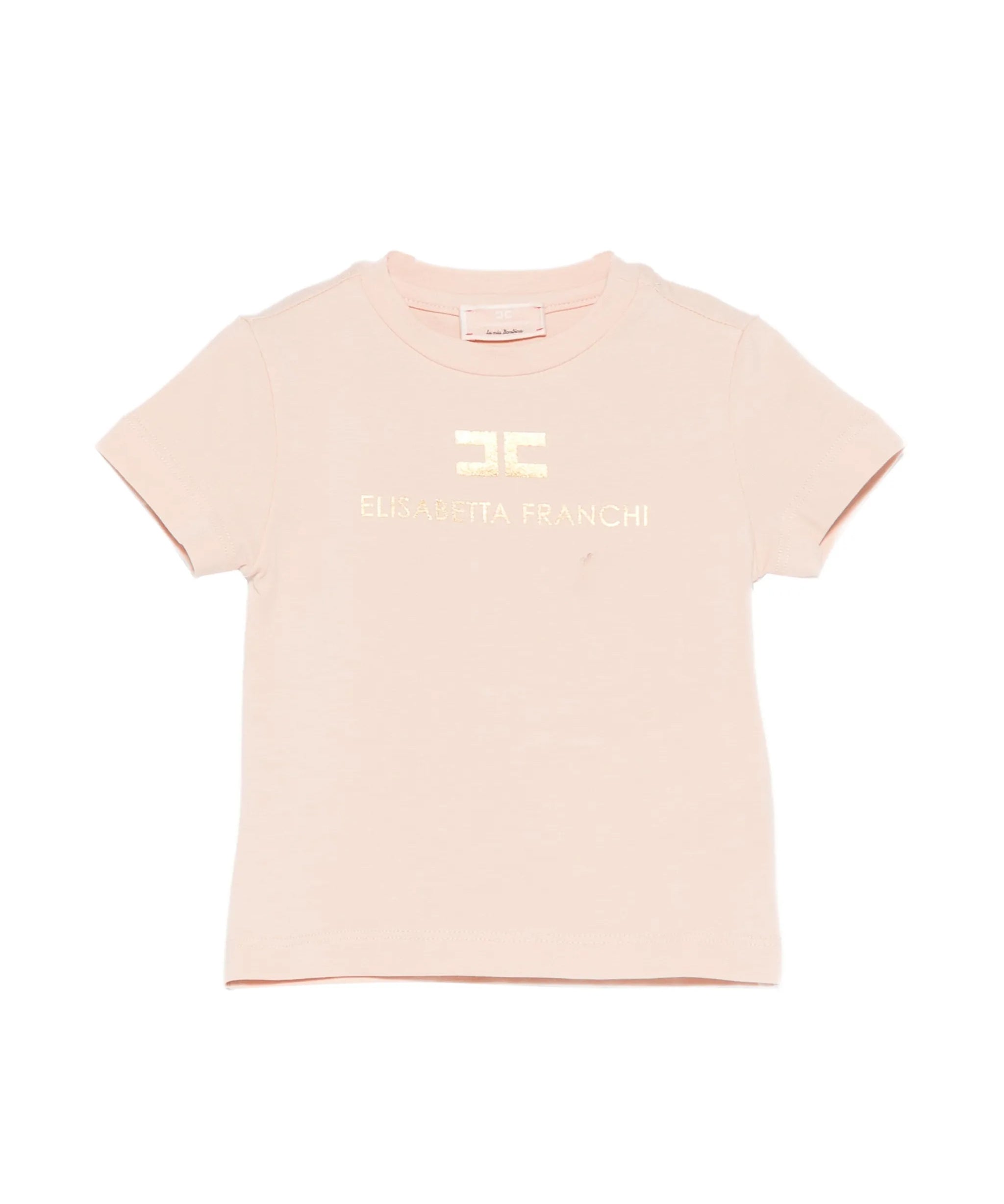 Elisabetta Franchi La Mia Bambina T-shirt Rosa con Stampa Logo Effetto Oro per Neonate