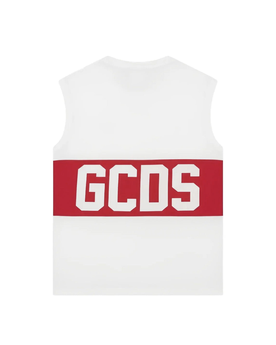 Gcds Kids Canotta Bianco con Banda Rossa Logata Unisex