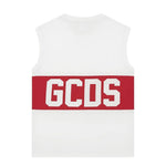 Gcds Kids Canotta Bianco con Banda Rossa Logata Unisex