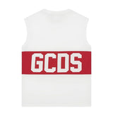 Gcds Kids Canotta Bianco con Banda Rossa Logata Unisex