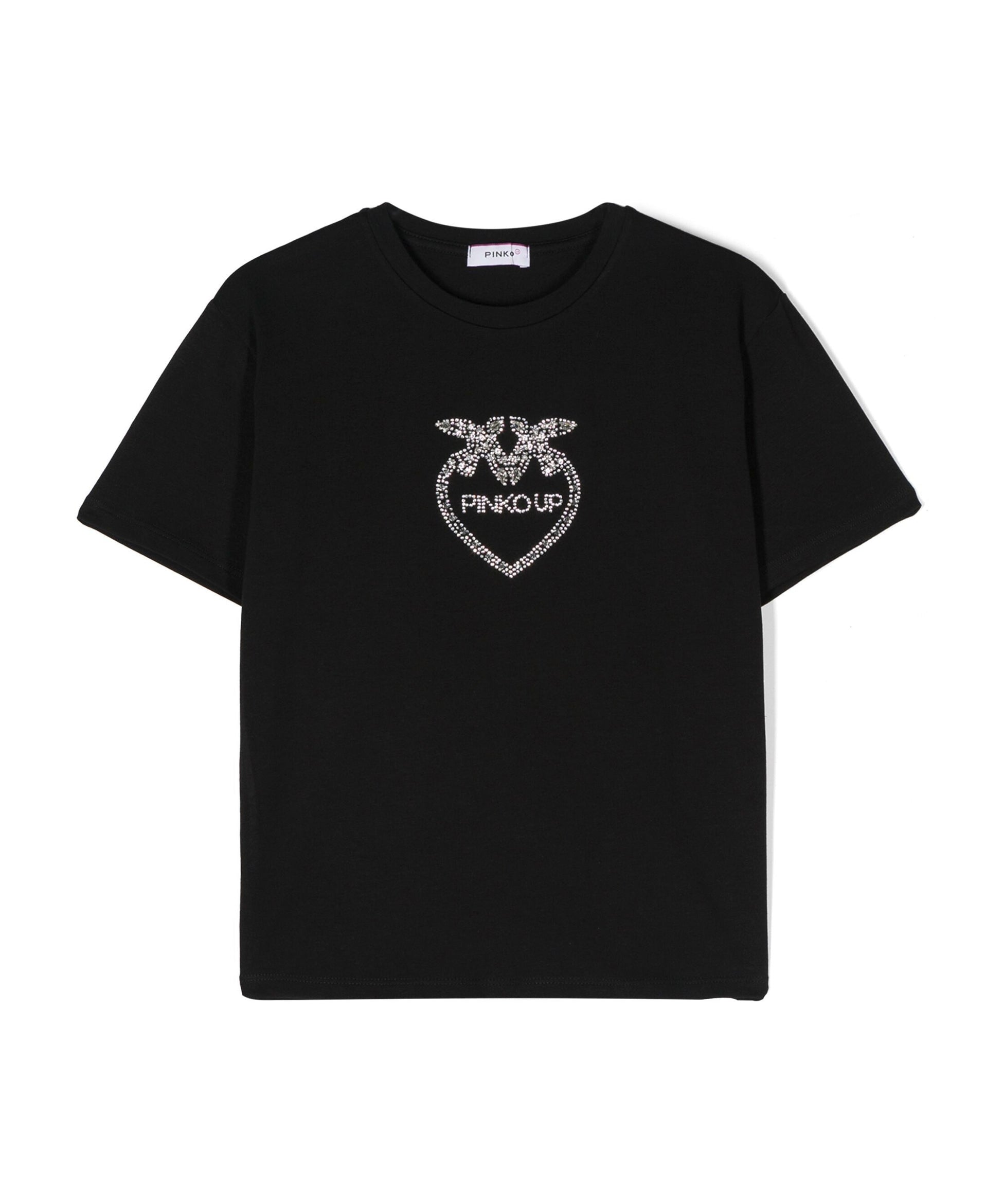 Pinko Kids T-shirt Nera con Logo in Cristalli 