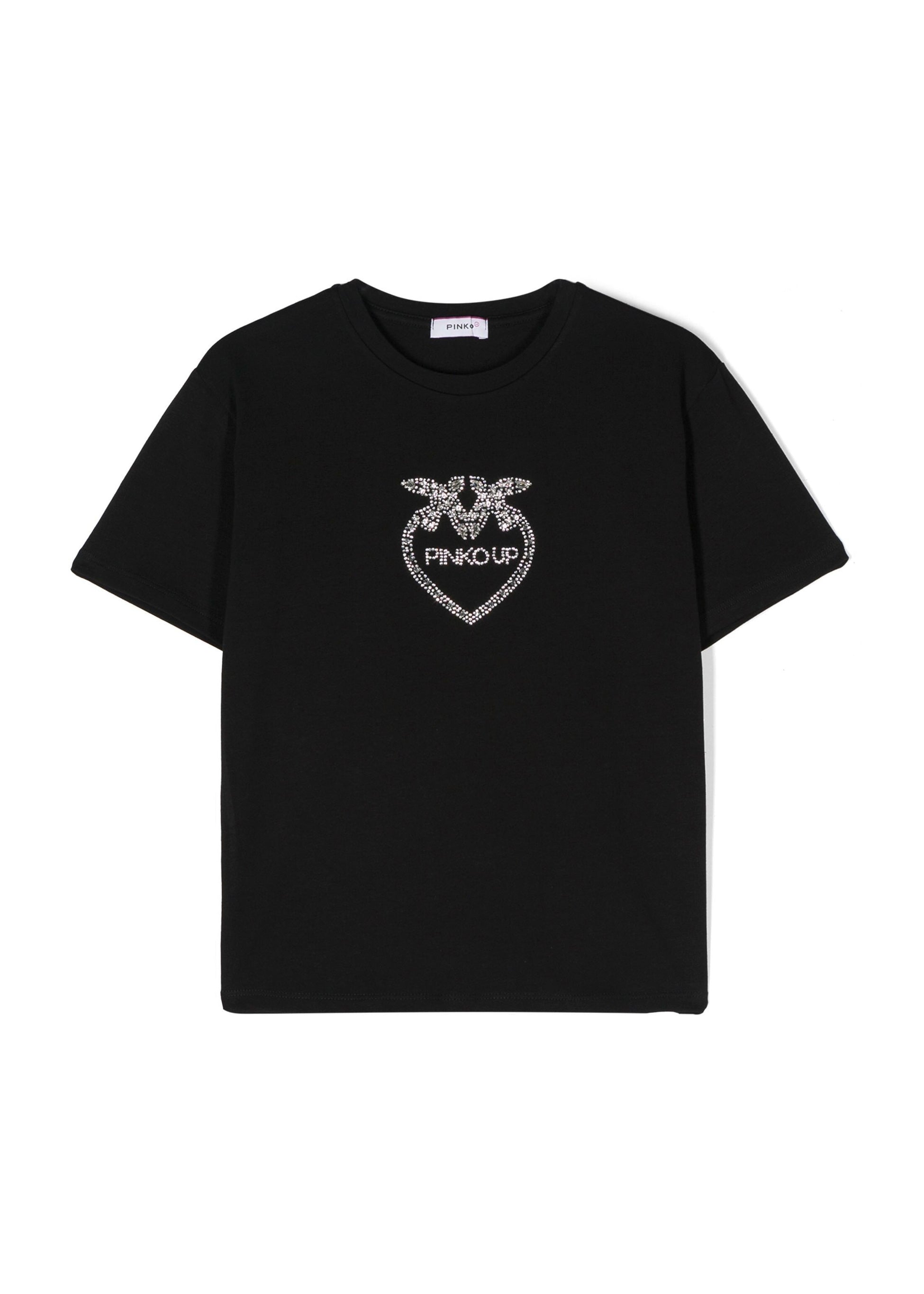 Pinko Kids T-shirt Nera con Logo in Cristalli 