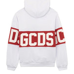 GCDS Kids Felpa con Cappuccio Bianco con Banda Rossa Logata