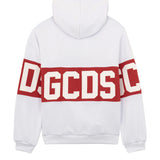 GCDS Kids Felpa con Cappuccio Bianco con Banda Rossa Logata