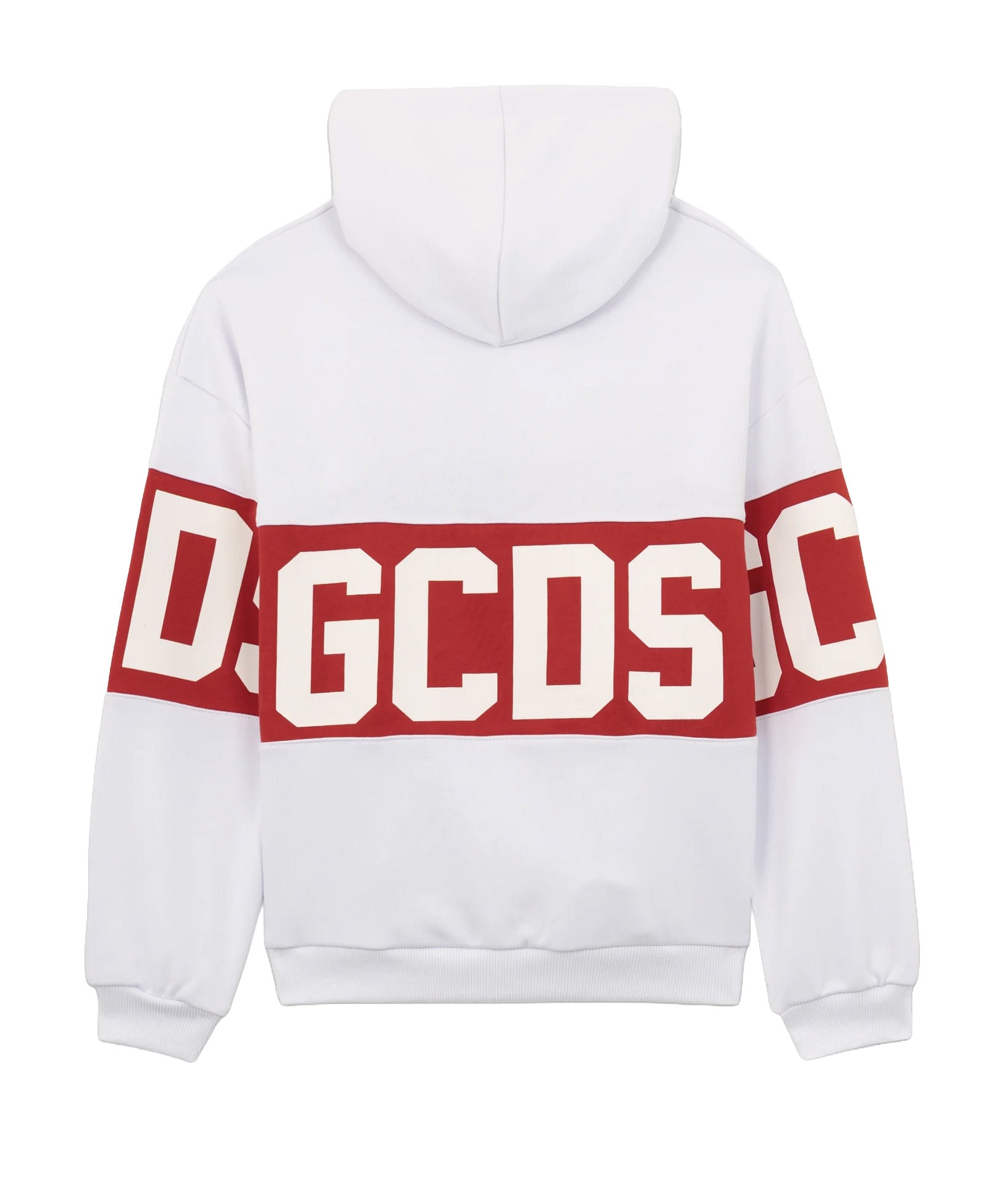 GCDS Kids Felpa con Cappuccio Bianco con Banda Rossa Logata