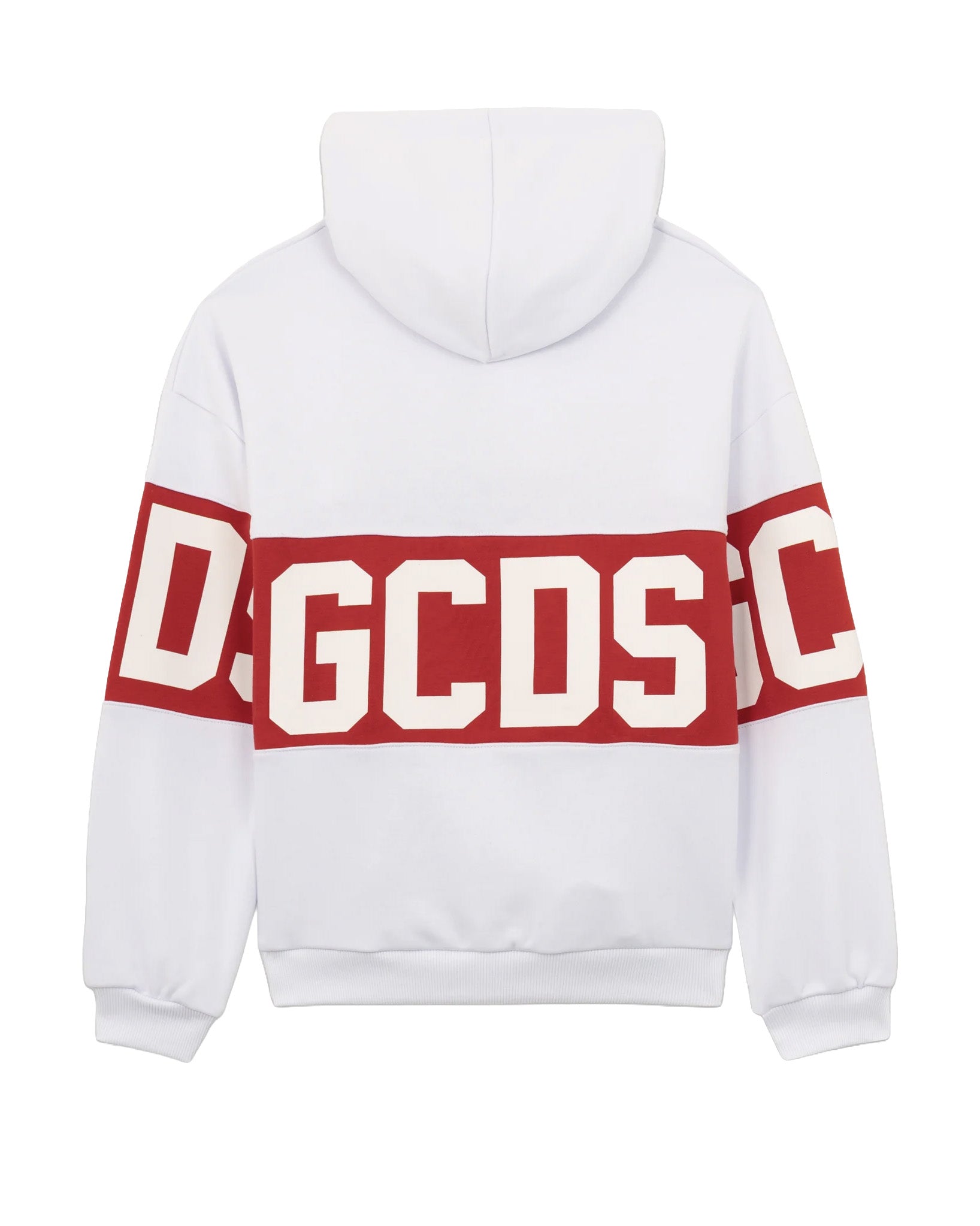 GCDS Kids Felpa con Cappuccio Bianco con Banda Rossa Logata
