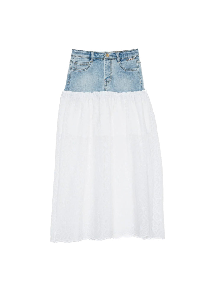 Twinset Kids Gonna Jeans Merlettata Bianca per Bambine