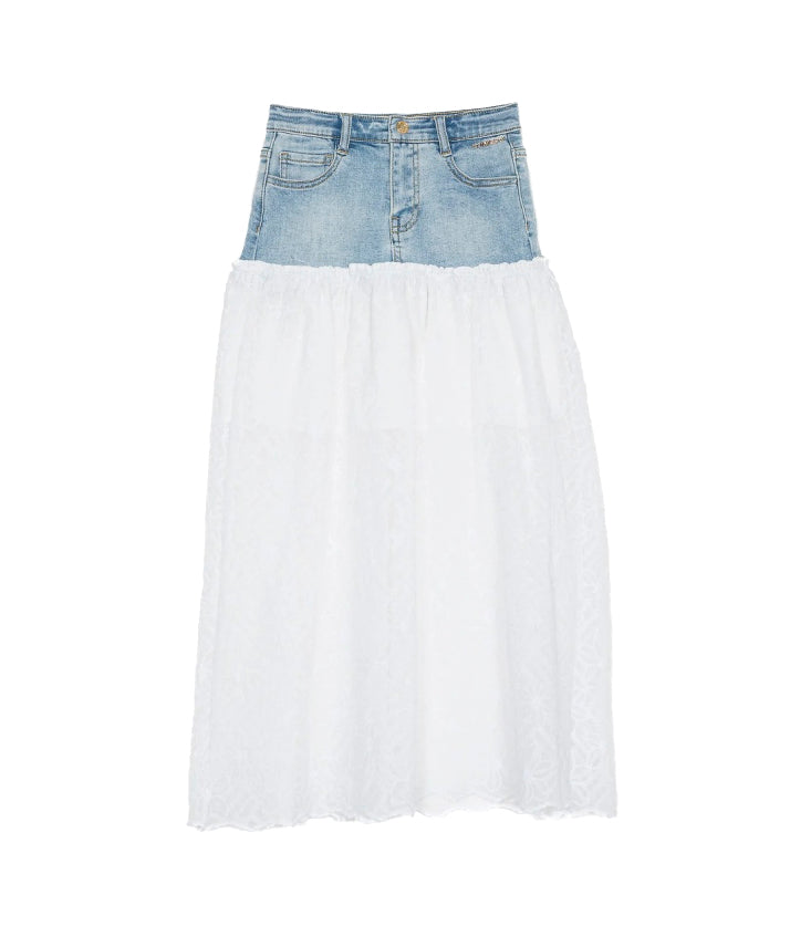 Twinset Kids Gonna Jeans Merlettata Bianca per Bambine