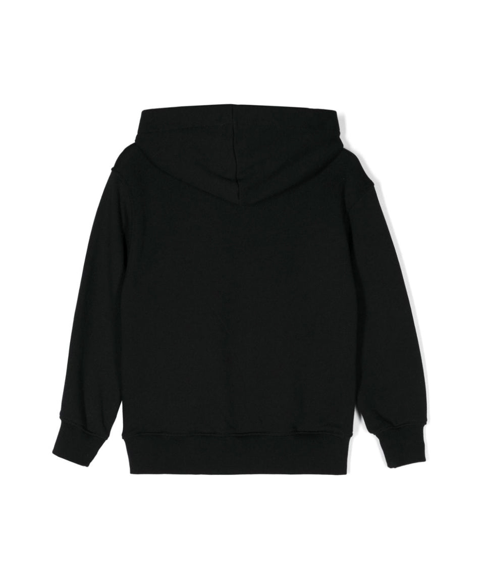 MSGM Kids Felpa Nera con Cappuccio con Stampa per Bambini (retro)