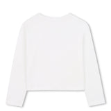 Michael Kors T-Shirt Bianca Maniche Lunghe con Logo Strass a Contrasto per Bambine