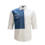 Daniele Alessandrini Kids Camicia Bianco e Denim con Logo Ricamato per Bambini