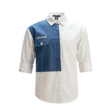 Daniele Alessandrini Kids Camicia Bianco e Denim con Logo Ricamato per Bambini
