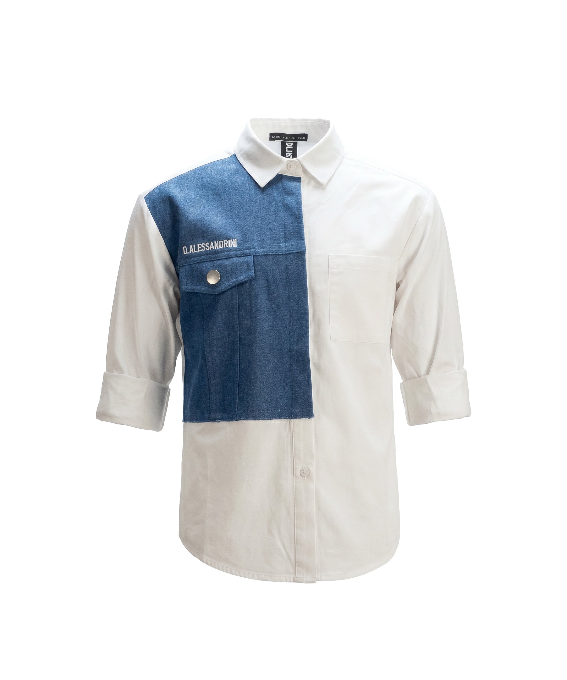 Daniele Alessandrini Kids Camicia Bianco e Denim con Logo Ricamato per Bambini