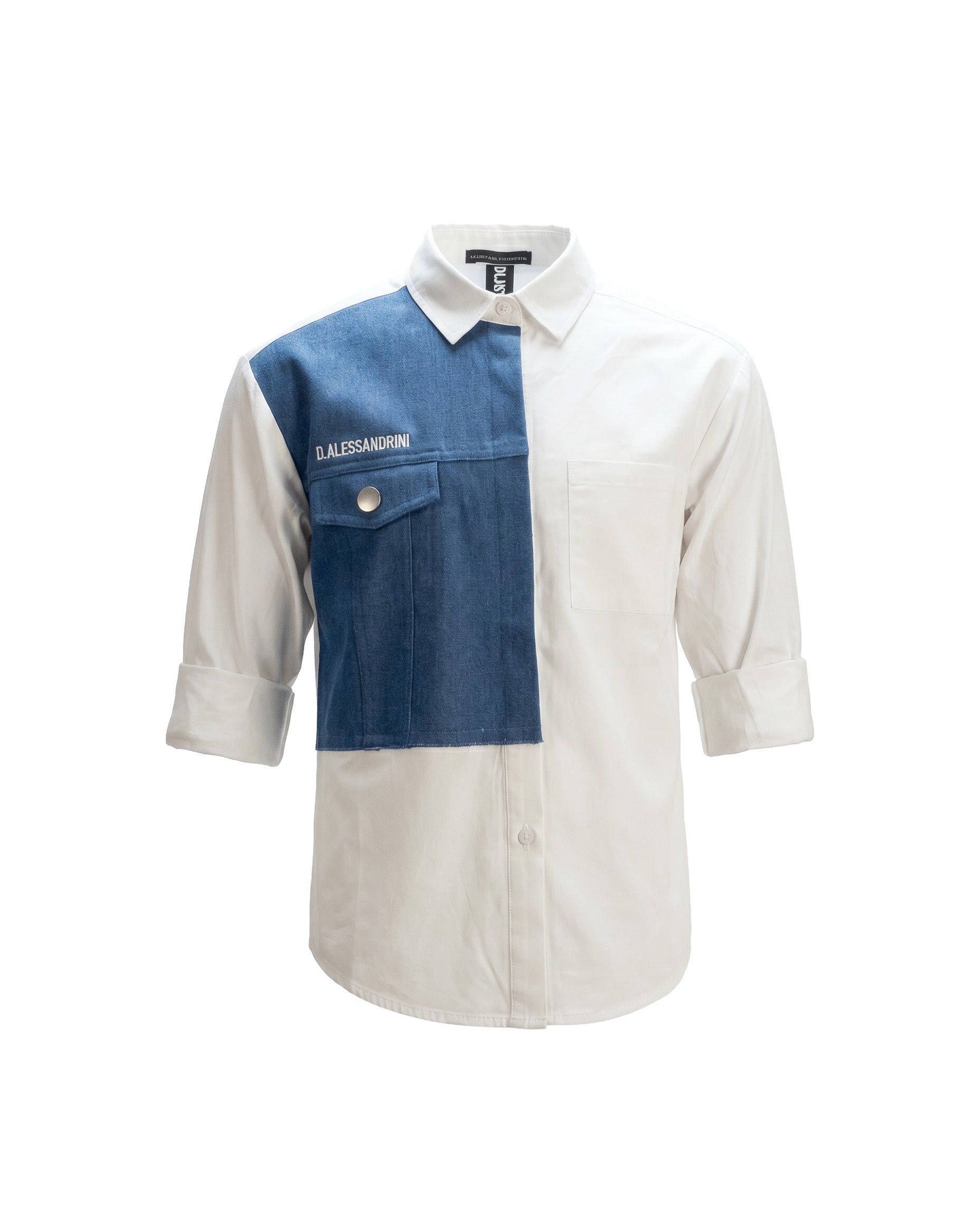 Daniele Alessandrini Kids Camicia Bianco e Denim con Logo Ricamato per Bambini
