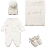 Marlù Set Coperta+Tutina+Scarpine+Cappello Panna per Neonate