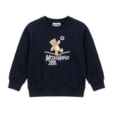 Moschino Kids Felpa Nera Girocollo con Stampa Teddy Bear e Logo per Bambini