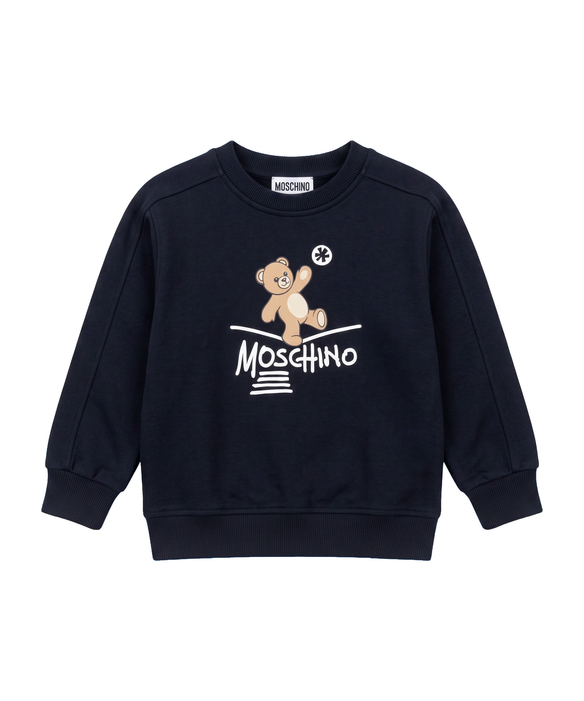 Moschino Kids Felpa Nera Girocollo con Stampa Teddy Bear e Logo per Bambini