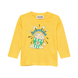 Moschino Kids Maglia Gialla a Maniche Lunghe con Stampa Popcorn Teddy Bear e Logo Unisex per Neonati