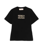 Elisabetta Franchi La Mia Bambina T-shirt Nera con Logo Effetto Metallico Oro per Neonate