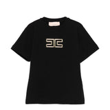Elisabetta Franchi La Mia Bambina T-shirt Nera con Logo Effetto Metallico Oro per Neonate