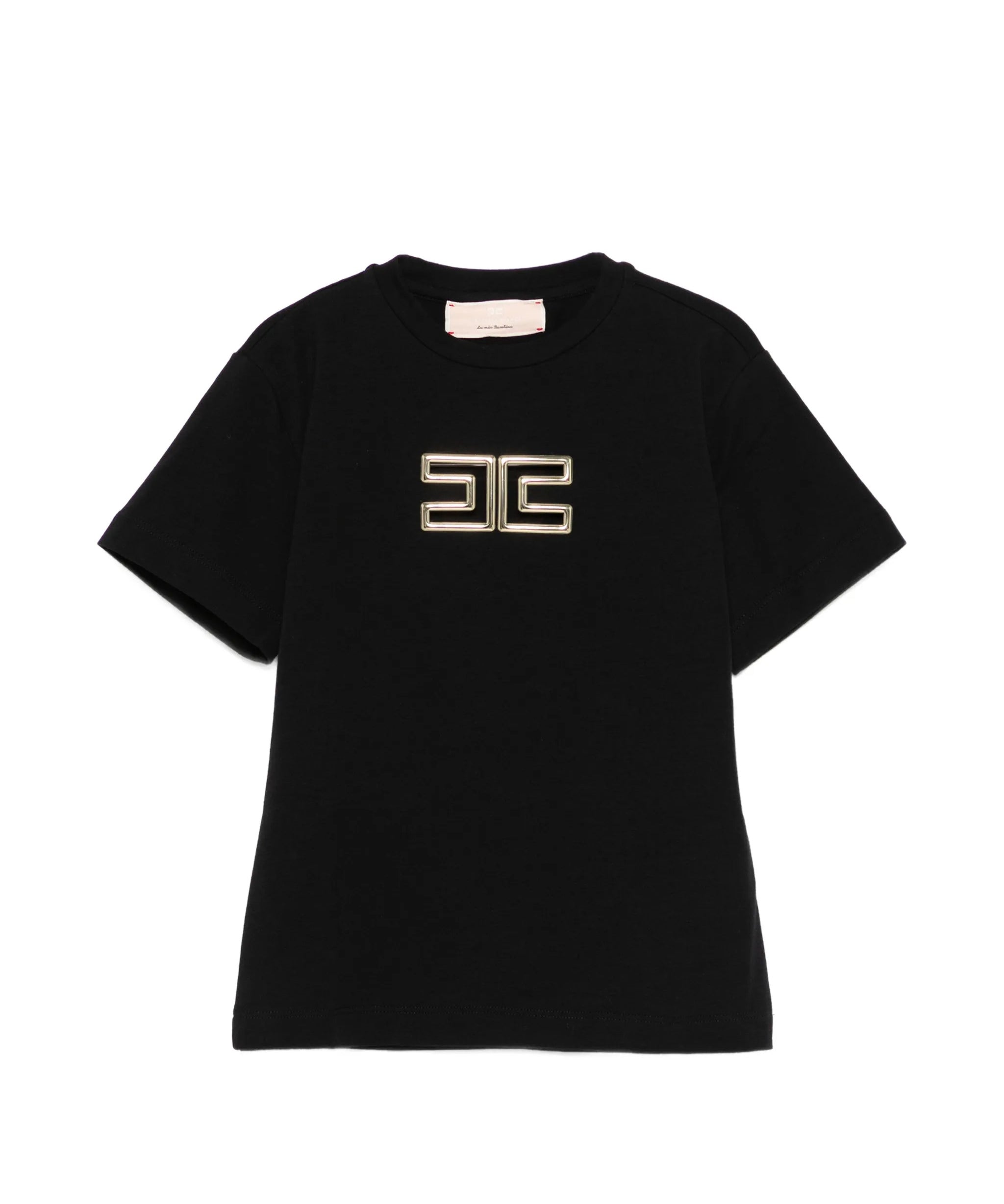 Elisabetta Franchi La Mia Bambina T-shirt Nera con Logo Effetto Metallico Oro per Neonate