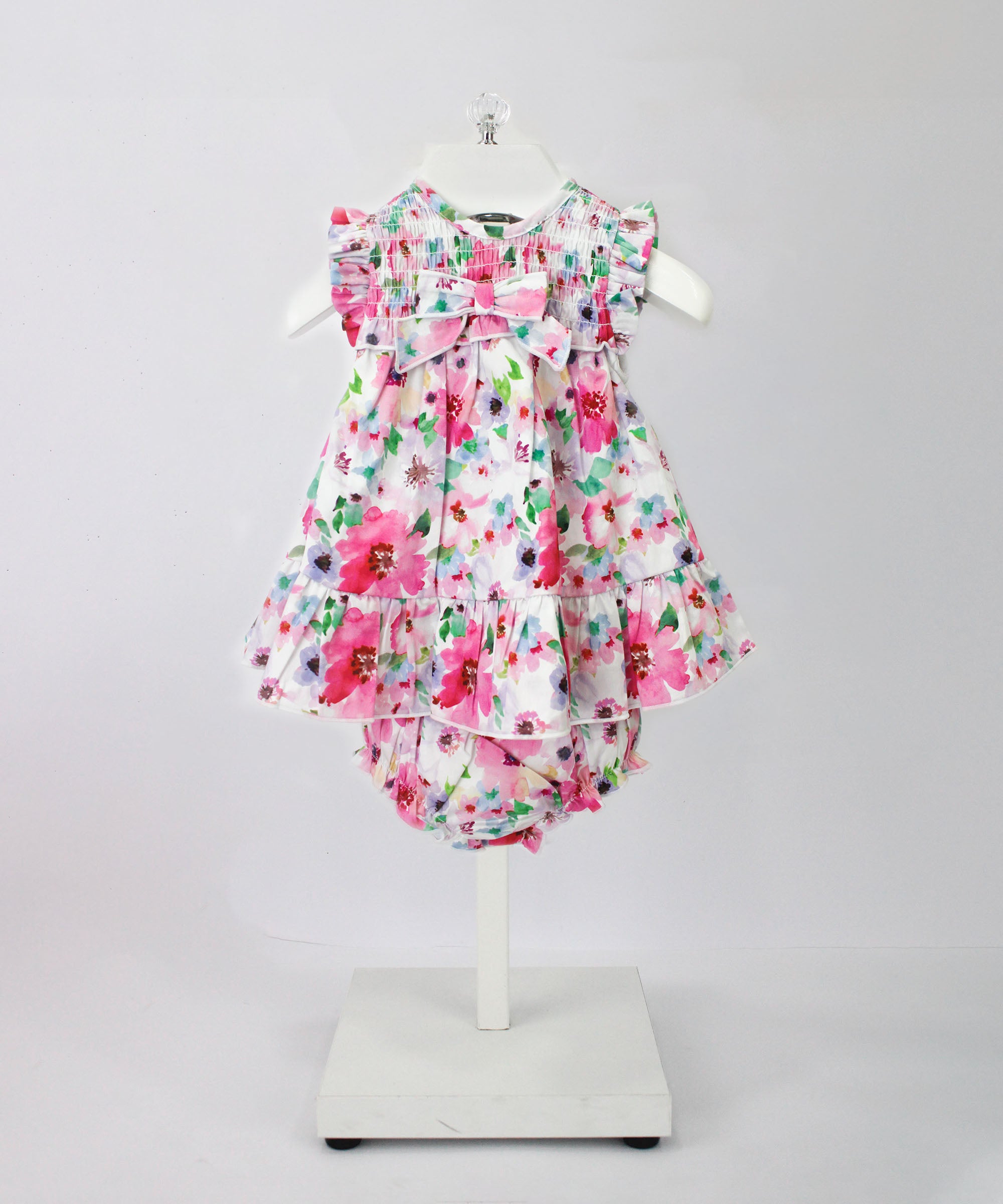 Minibanda Abito con Culotta e Cappellino Fantasia Floreale per Neonate