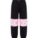 Gcds Kids Pantalone Felpa Nero con Banda Rosa Logata per Bambine