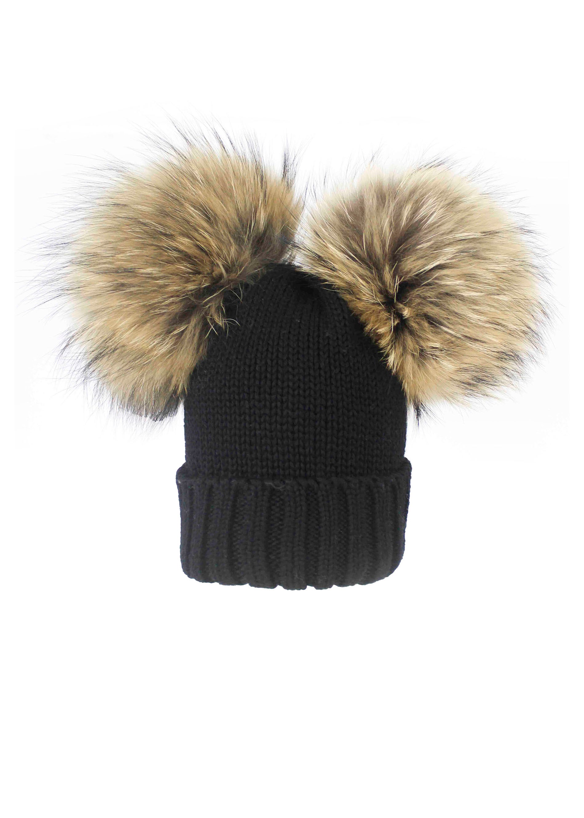 Queen Black Wool Hat with Double Pom Pom