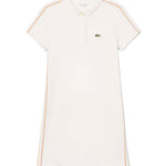 Lacoste Kids Abito Polo Bianco e Beige con Logo per Bambine