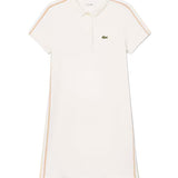 Lacoste Kids Abito Polo Bianco e Beige con Logo per Bambine