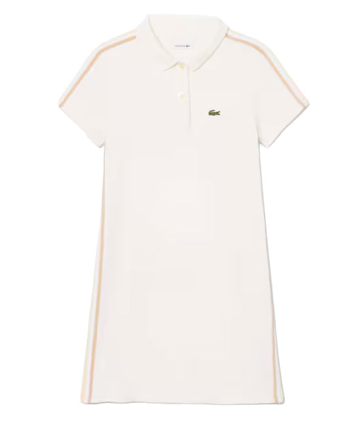 Lacoste Kids Abito Polo Bianco e Beige con Logo per Bambine
