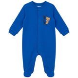 Moschino Kids Tutina Intera Blu in Cotone con Teddy Bear e Logo per Bambini