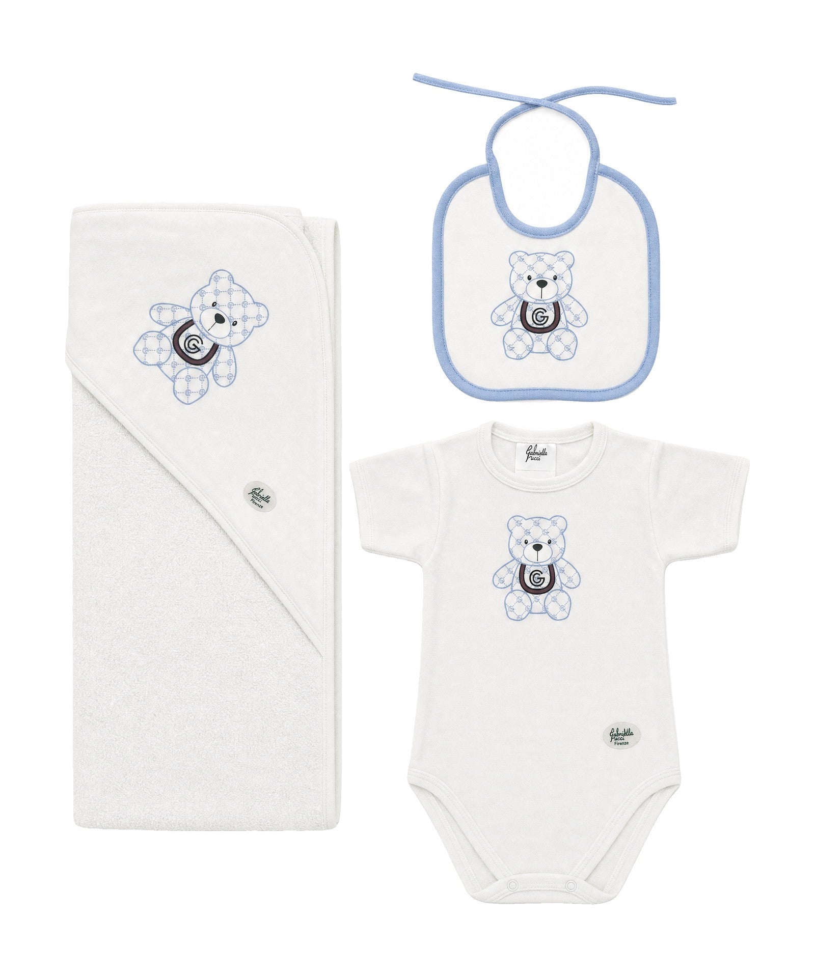Gabriella Gucci Kids Set Body+Bavetta+Triangolo Latte e Cielo per Neonate