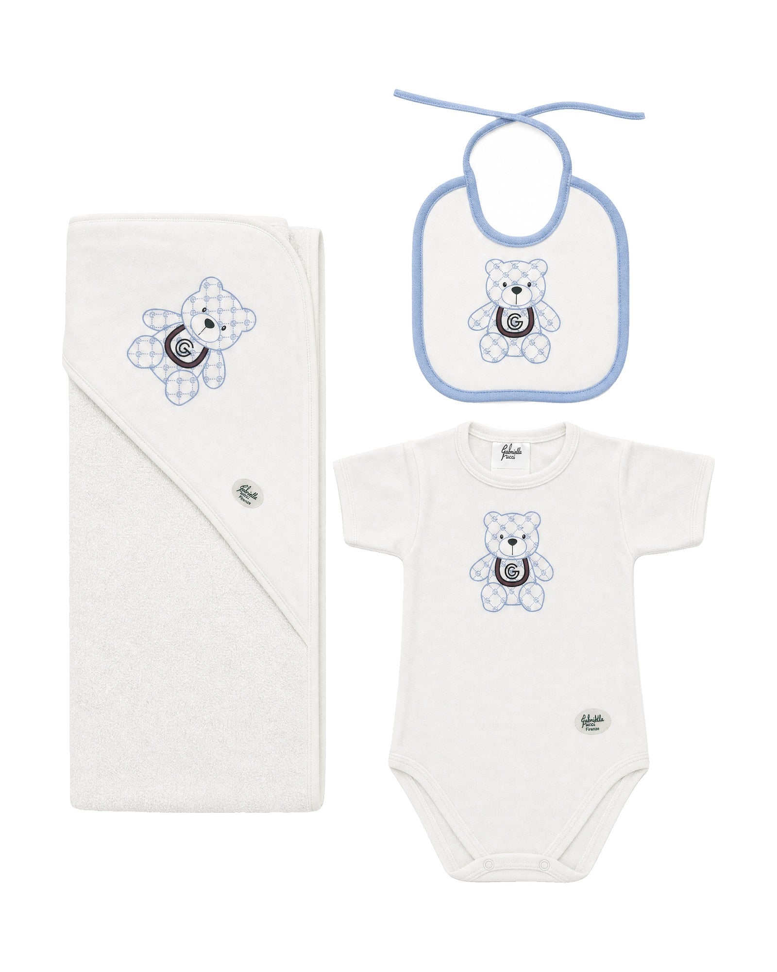 Gabriella Gucci Kids Set Body+Bavetta+Triangolo Latte e Cielo per Neonate