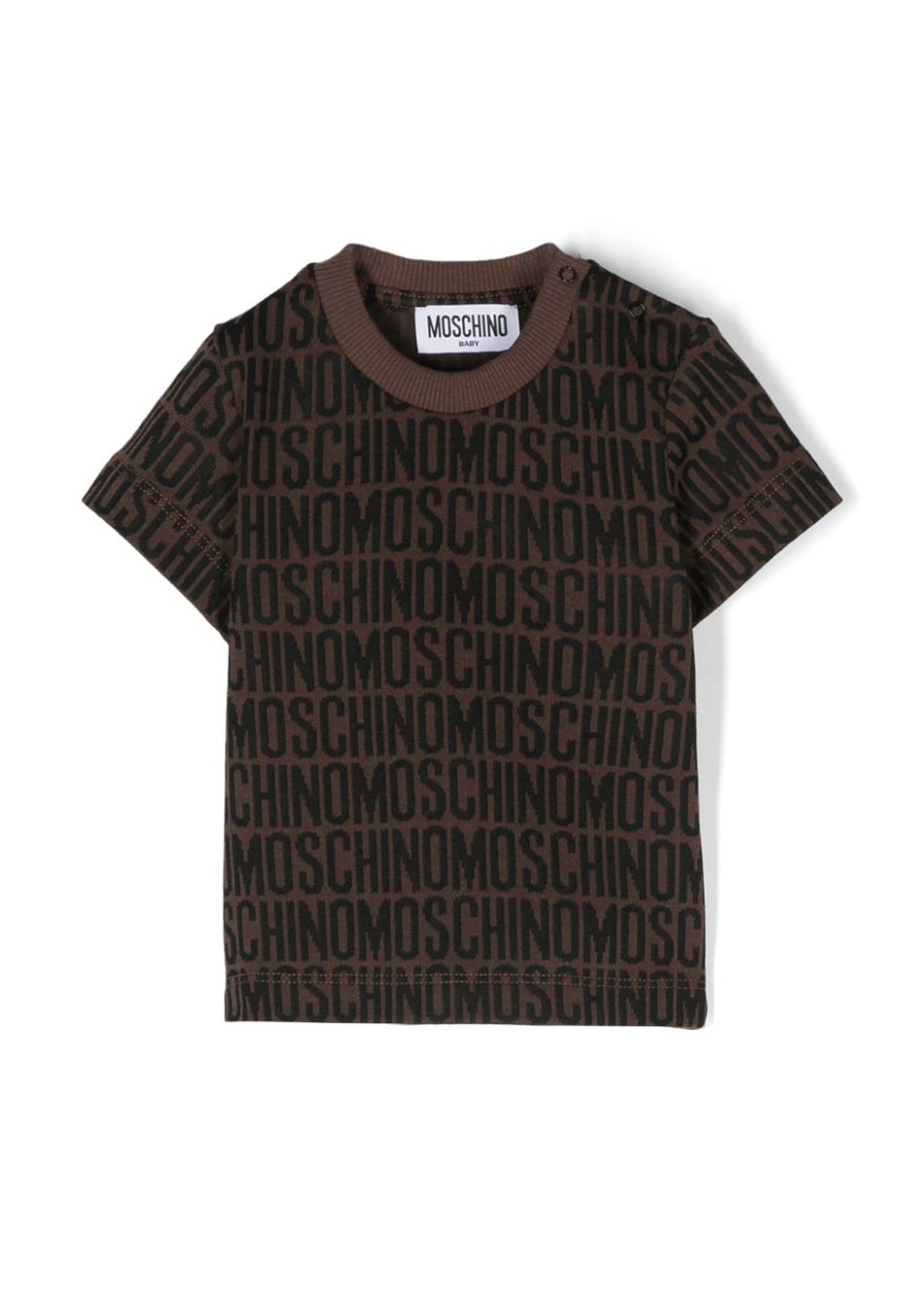 Moschino Kids T-Shirt Neonato Marrone con Logo All-over