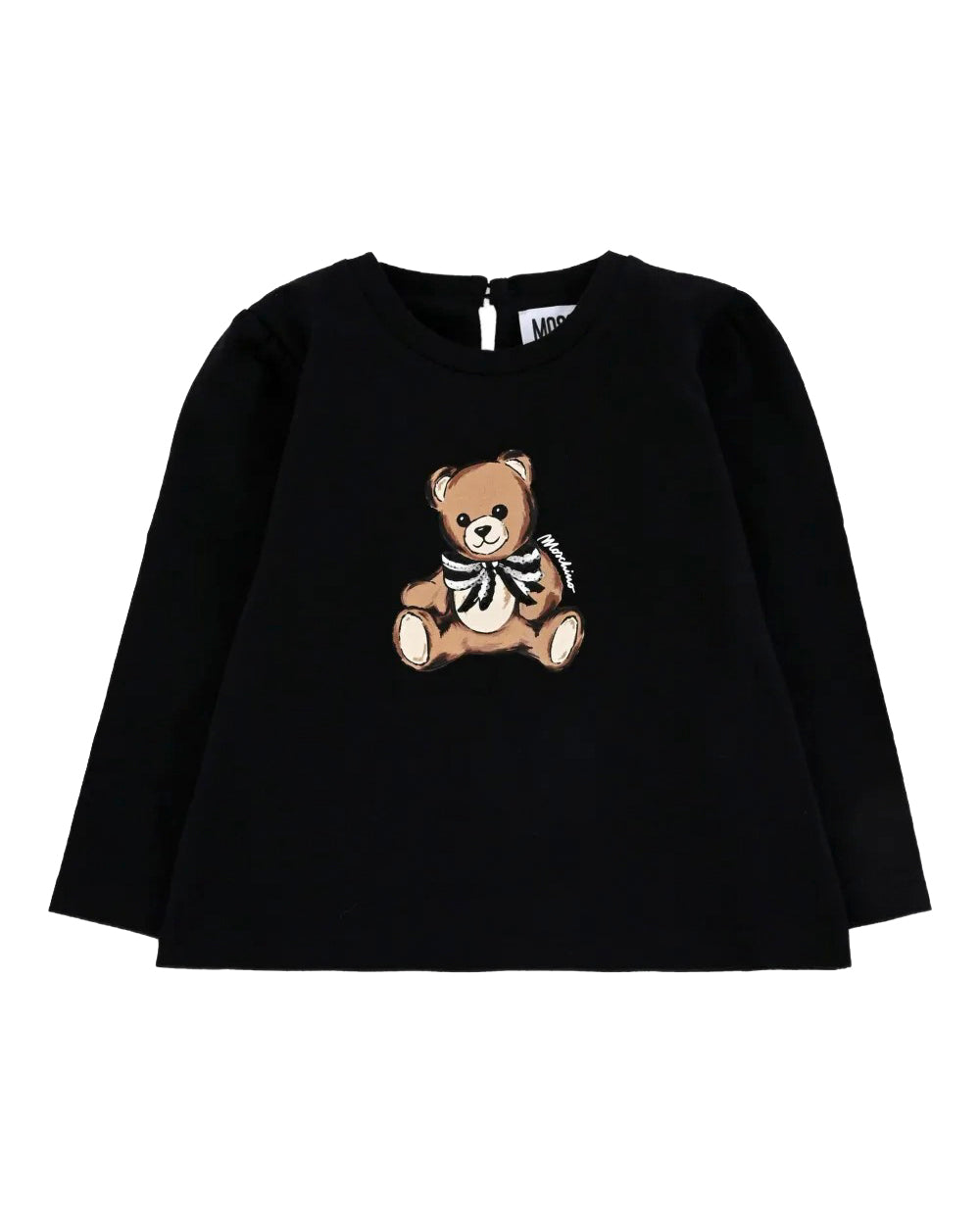 Moschino Kids T-Shirt Manica Lunga Nera con Teddy per Neonate