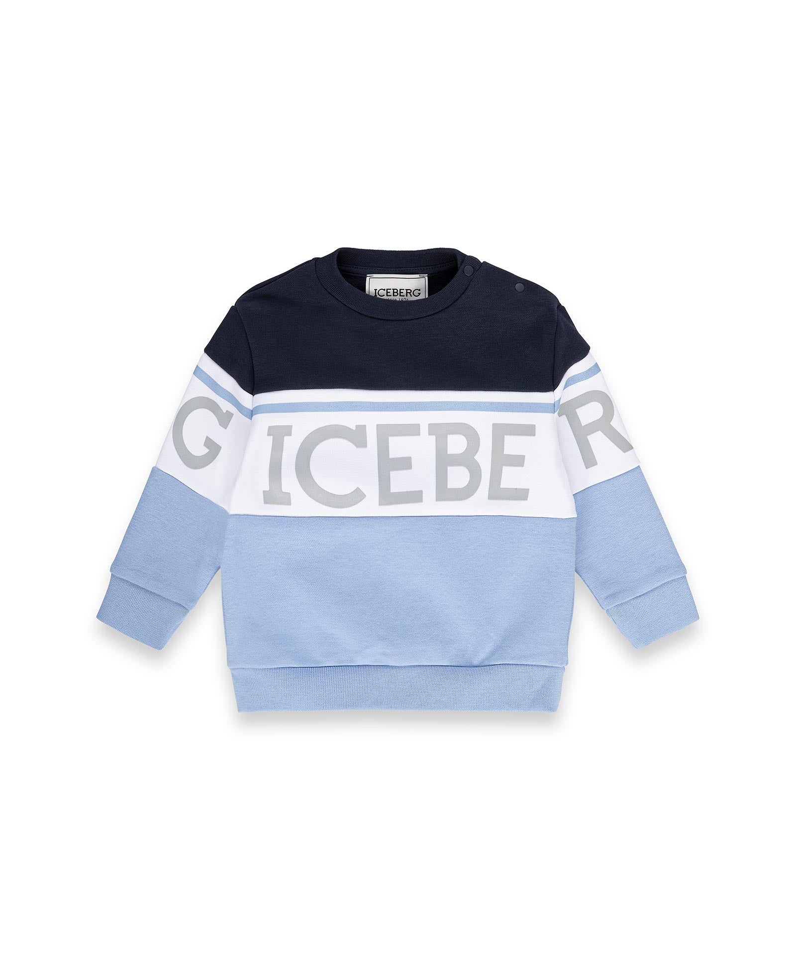 Iceberg Kids Felpa Girocollo Blu/azzurra con Stampa Logo Frontale a Contrasto per Neonati