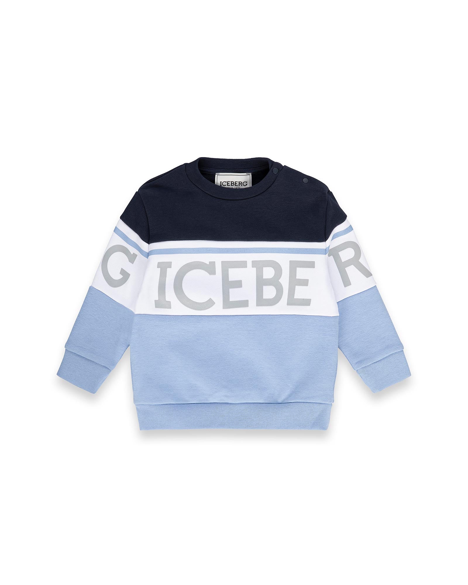 Iceberg Kids Felpa Girocollo Blu/azzurra con Stampa Logo Frontale a Contrasto per Neonati