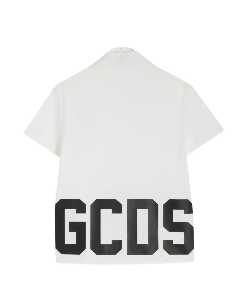 Gcds Kids Camicia Bianco con Logo Nero Bambini