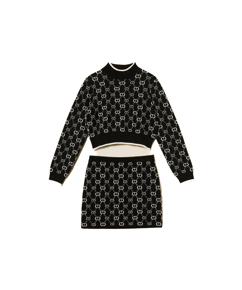 Twinset Kids Maglia e Gonna Jacquard con Oval T per Bambine